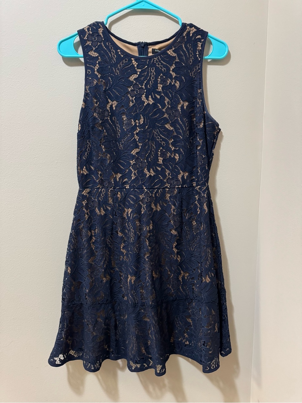 Banana Republic Navy Lace A-Line Dress with Nude Lining
